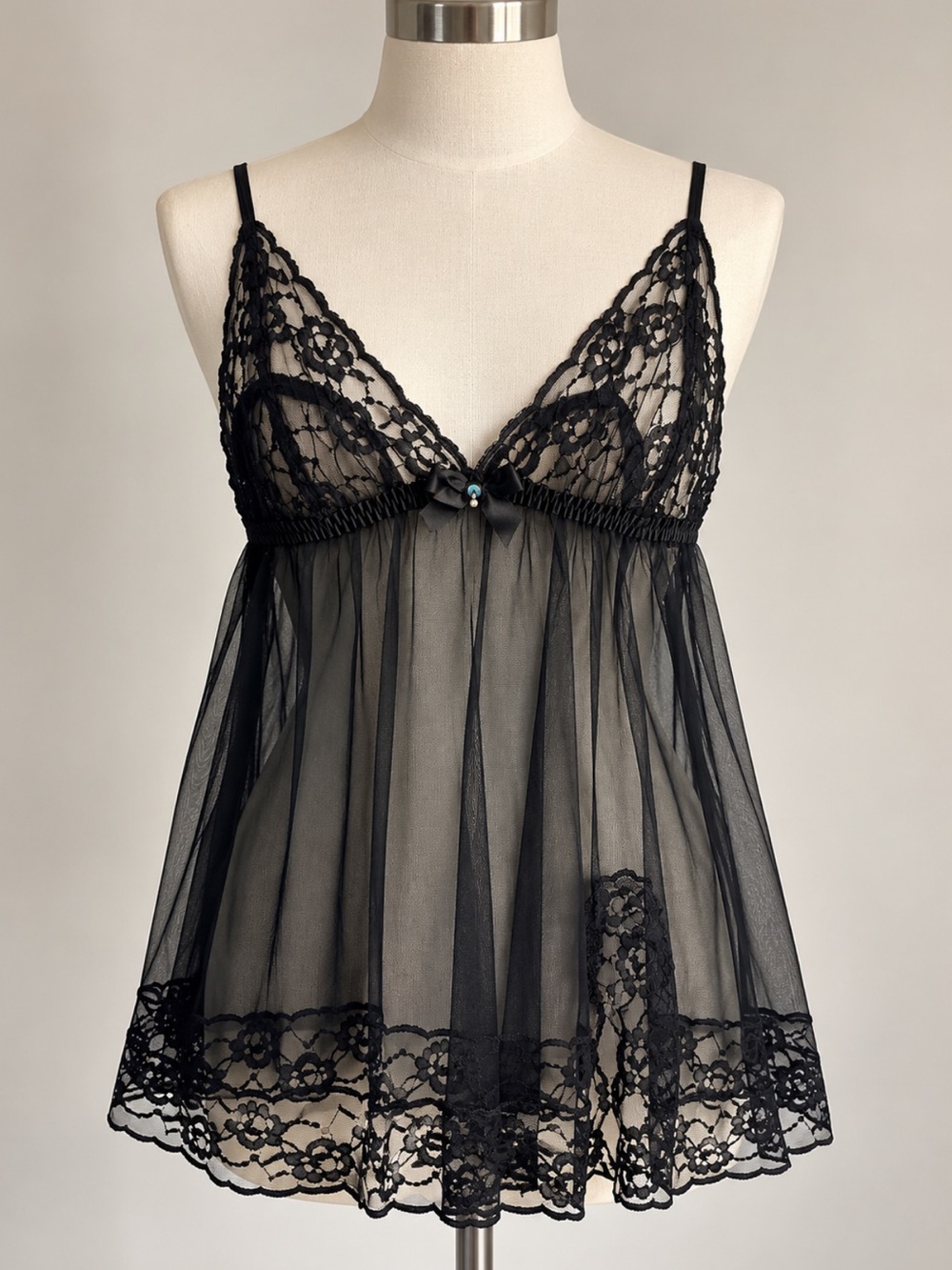 Frederick’s of Hollywood 3X Black Sheer Lace Babydoll Lingerie Y2K Romantic Goth